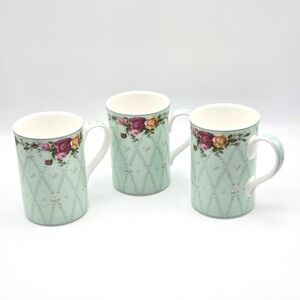 Set Of 3 Royal Albert‎ Old Country Roses Peppermint Damask Bone China Tea Mugs